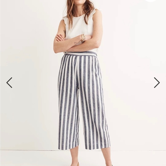 Madewell Huston Pull-On Wide Leg Crop Pants in Blue Stripe Multi ~  Size Small S - Picture 1 of 11